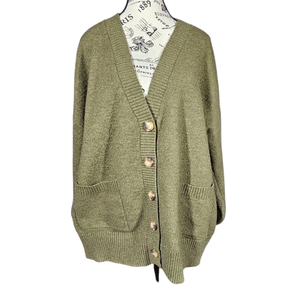 Sanctuary Olive Green Button-Front Grandpa  Cardigan
